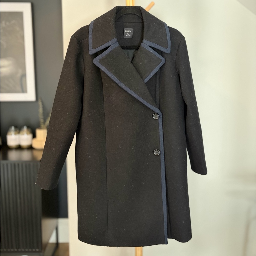 Kate Spade Black Trench Coat with Blue Trim